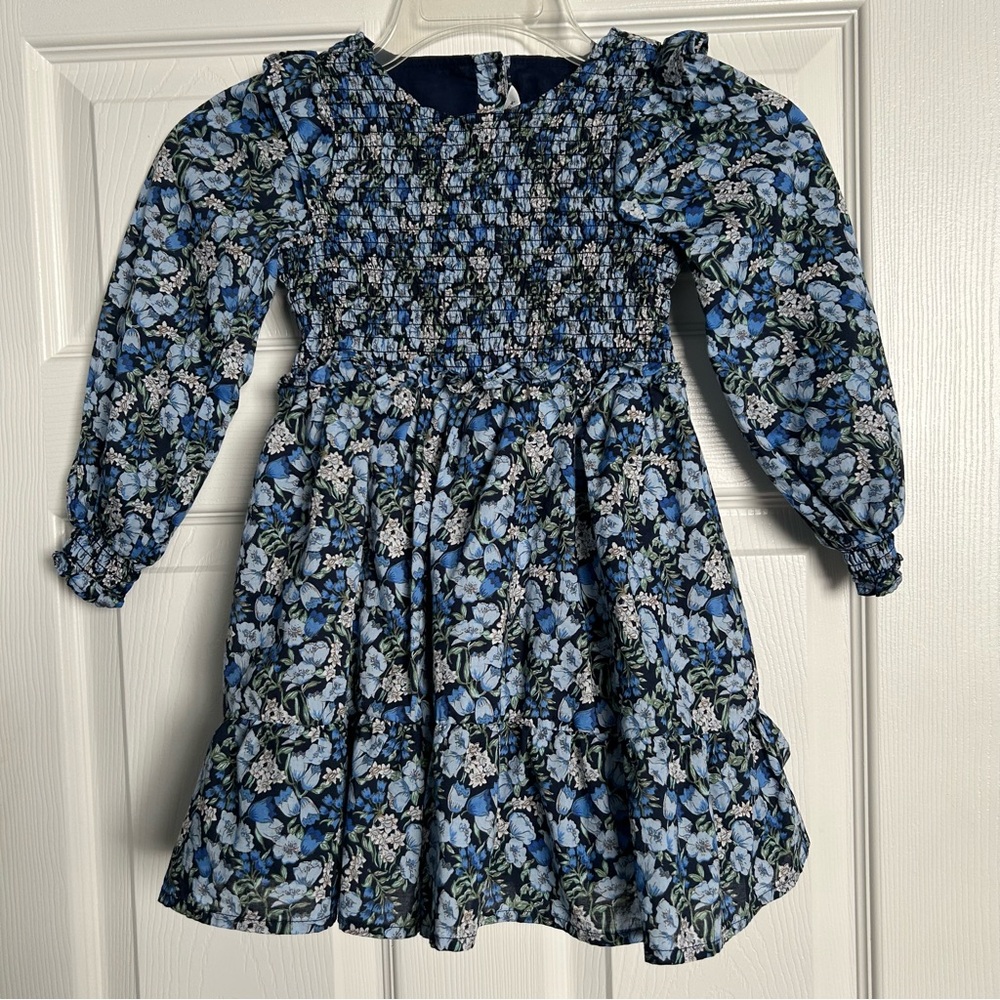Janie and Jack Eloise‎ Smocked Dress Size 4 Merchant Marine Floral Cotton Lined